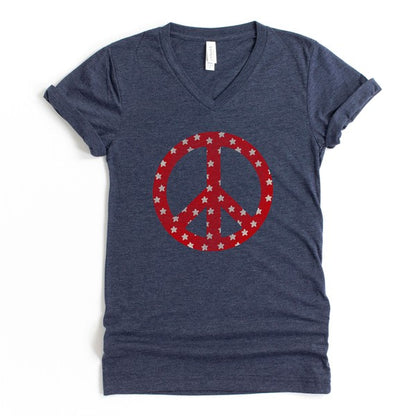 Patriotic Peace Sign Graphic V-Neck Tee