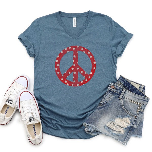 Patriotic Peace Sign Graphic V-Neck Tee