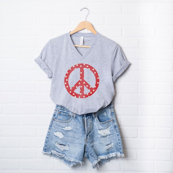 Patriotic Peace Sign Graphic V-Neck Tee