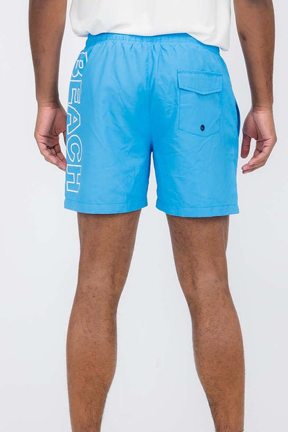 Solid Lined Beach Swim Text Swim Shorts