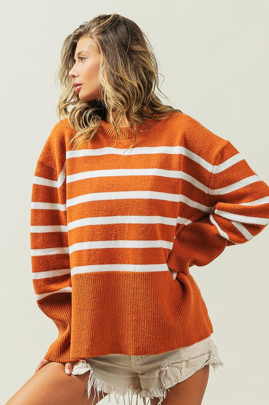 Ribbed Hem Stripe Sweater