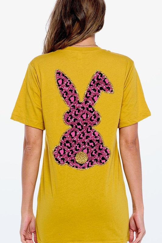 Easter Bunny Faux Glitter Back Graphic T Shirts