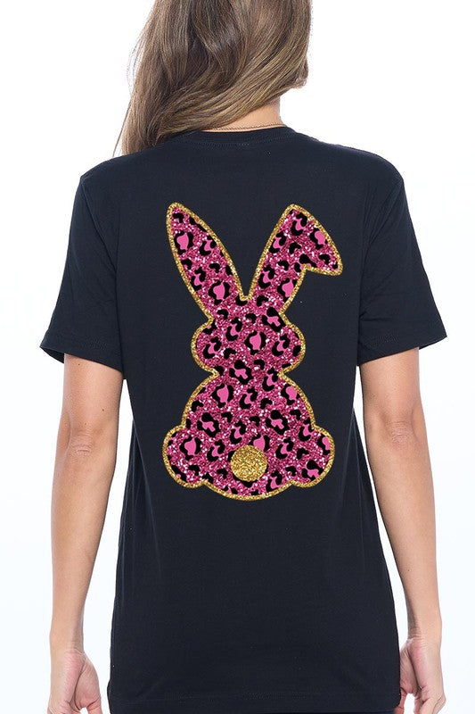 Easter Bunny Faux Glitter Back Graphic T Shirts