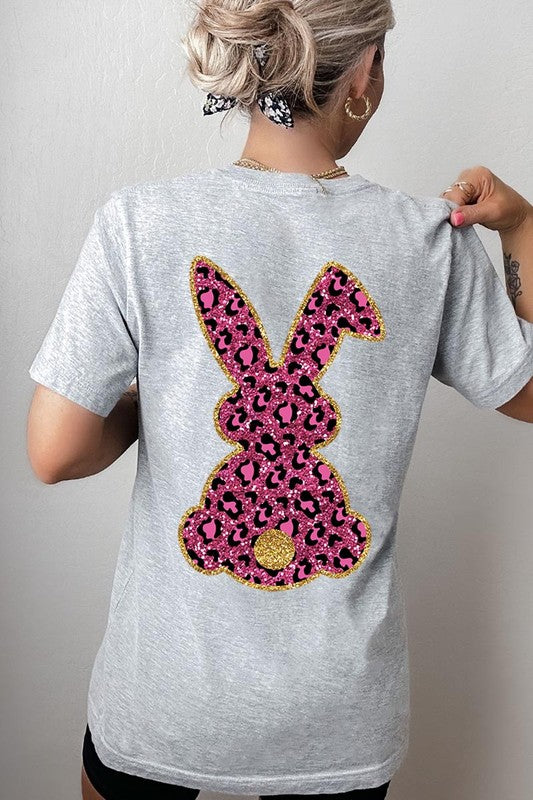 Easter Bunny Faux Glitter Back Graphic T Shirts