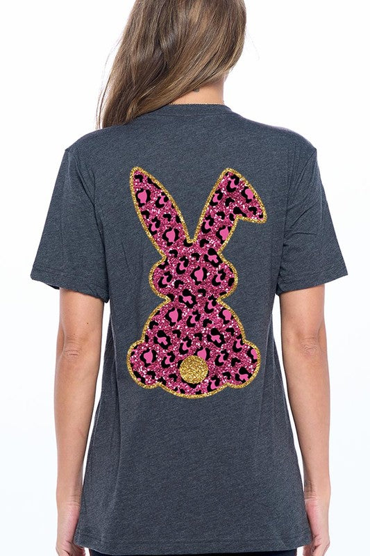 Easter Bunny Faux Glitter Back Graphic T Shirts