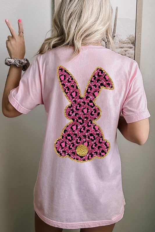 Easter Bunny Faux Glitter Back Graphic T Shirts