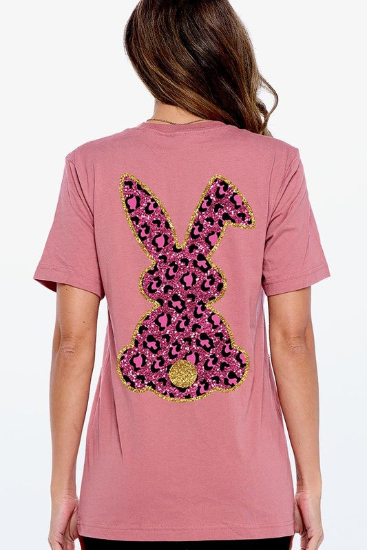 Easter Bunny Faux Glitter Back Graphic T Shirts