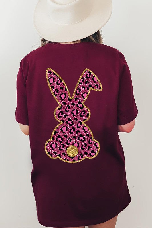 Easter Bunny Faux Glitter Back Graphic T Shirts