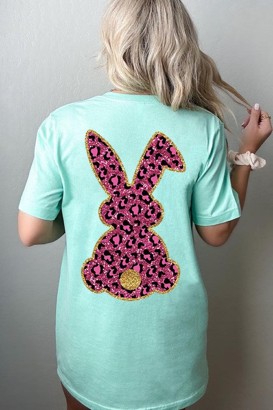 Easter Bunny Faux Glitter Back Graphic T Shirts