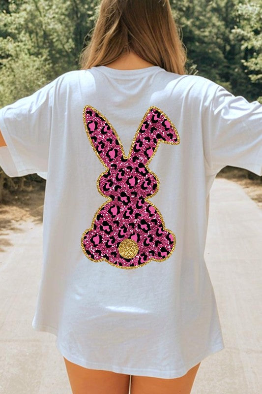 Easter Bunny Faux Glitter Back Graphic T Shirts