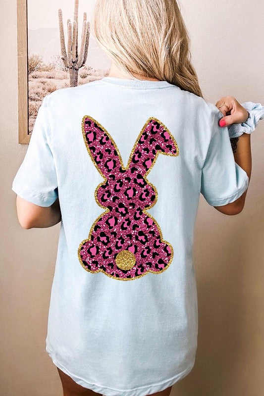 Easter Bunny Faux Glitter Back Graphic T Shirts