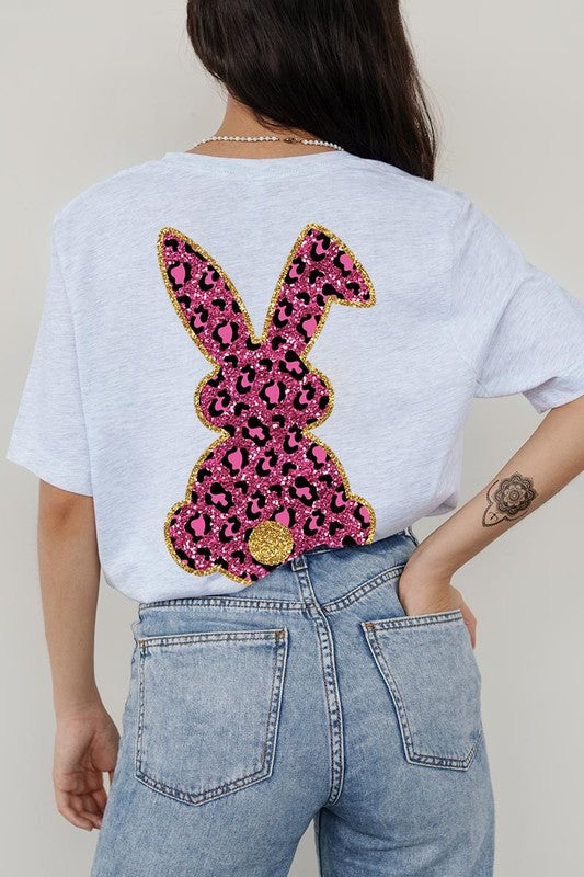 Easter Bunny Faux Glitter Back Graphic T Shirts