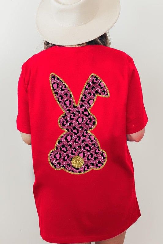 Easter Bunny Faux Glitter Back Graphic T Shirts