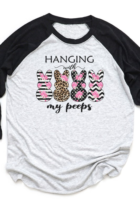 Easter Hanging With Peep Stripes Raglan