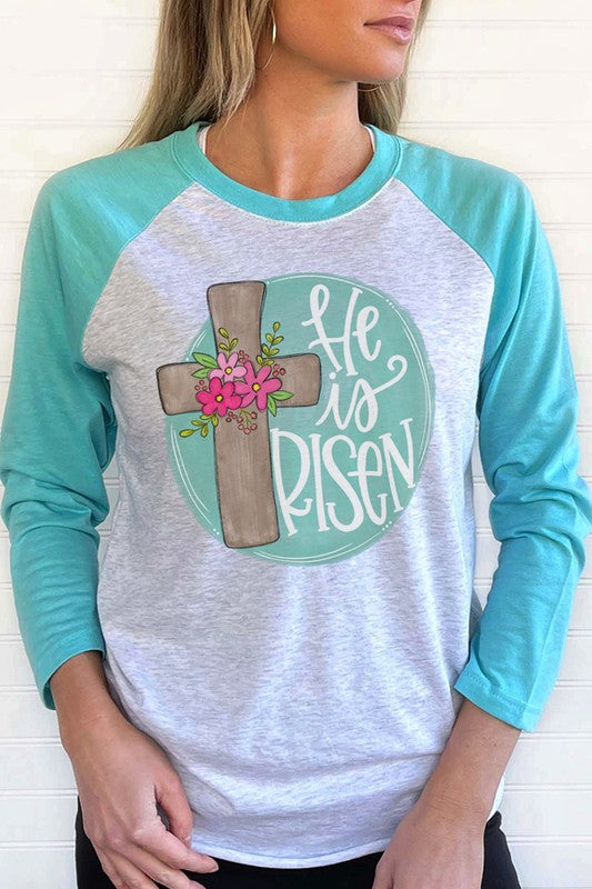 Easter He is Risen Circle Cross Raglan