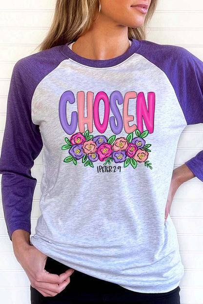 Easter Colorful Chosen Floral Graphic Raglan