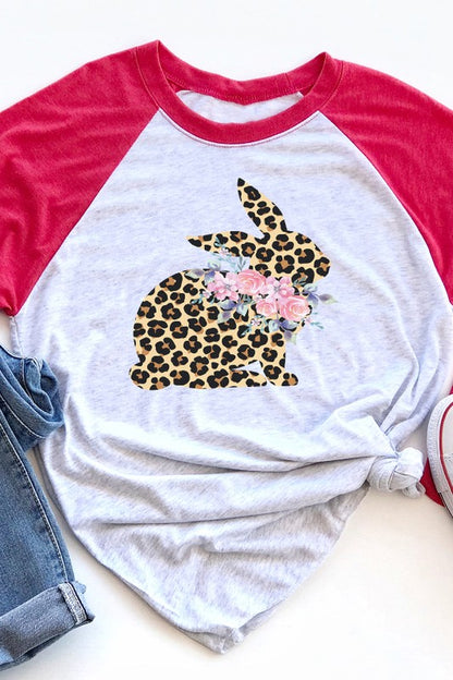 Easter Leopard Floral Bunny Graphic Raglan