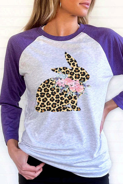 Easter Leopard Floral Bunny Graphic Raglan