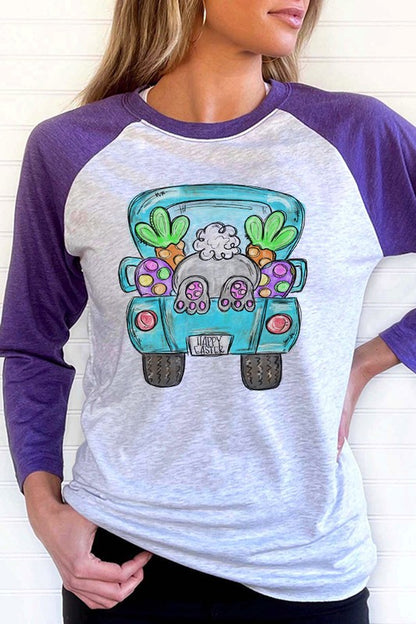 Easter Bunny Truck Carrots Graphic Raglan