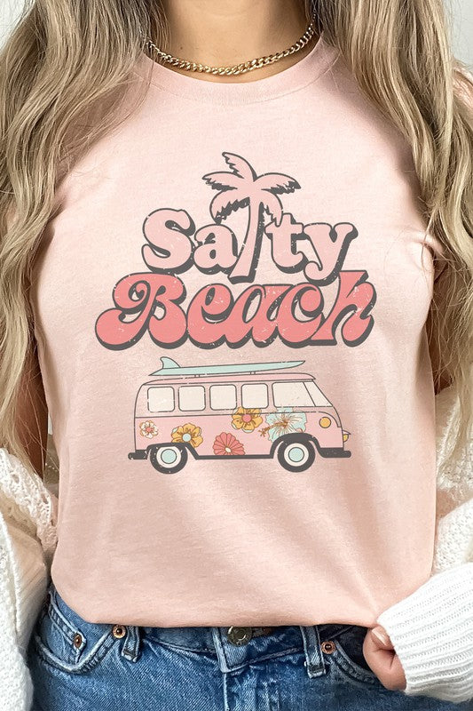 Salty Beach Van Palm Tree Sand Surf Graphic Tee