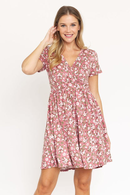 Ditsy Surplice Fit and Flare Midi Dress