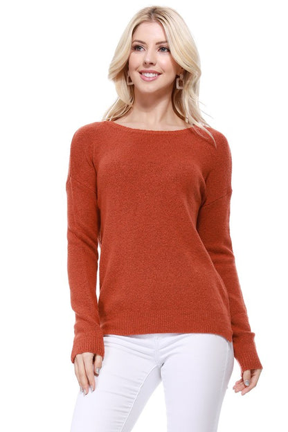 Crew-neck Knit Pullover Sweater with Side Slit