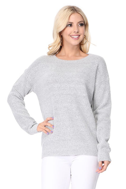 Crew-neck Knit Pullover Sweater with Side Slit