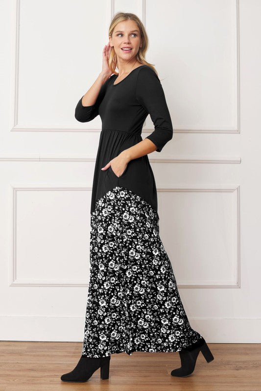 Asymmetrical Leopard Accent Maxi Dress