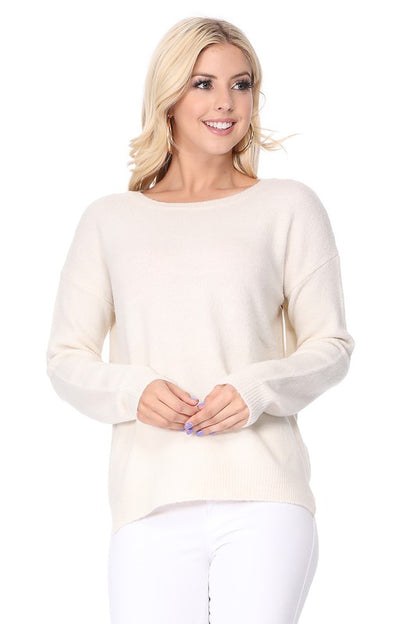 Crew-neck Knit Pullover Sweater with Side Slit