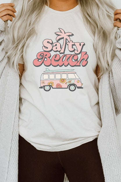 Salty Beach Van Palm Tree Sand Surf Graphic Tee