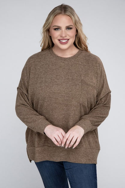 Plus Brushed Melange Drop Shoulder Sweater