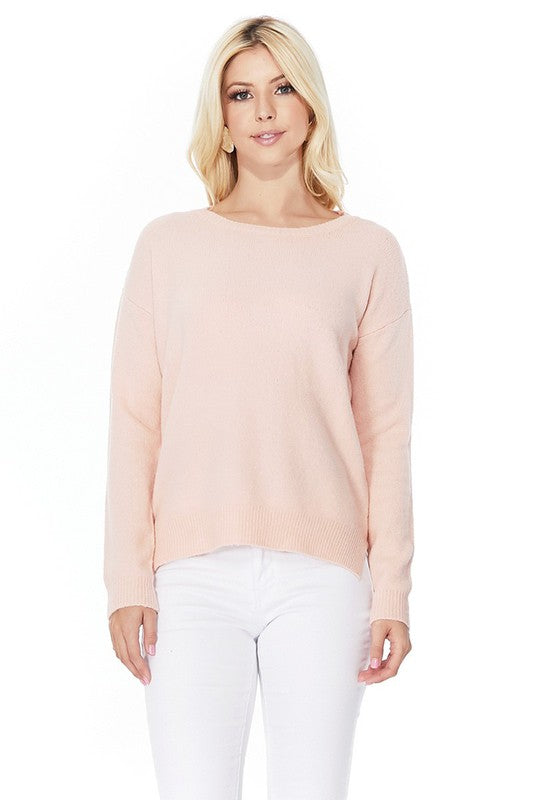 Crew-neck Knit Pullover Sweater with Side Slit