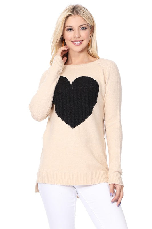 Cozy Heart Jacquard Round Neck Pullover Sweater