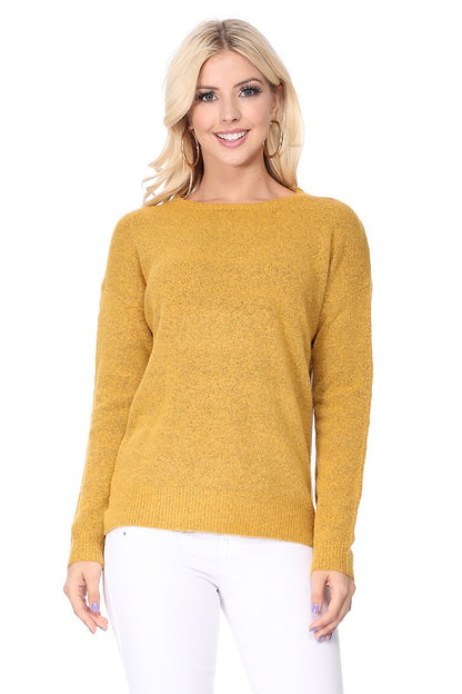 Crew-neck Knit Pullover Sweater with Side Slit